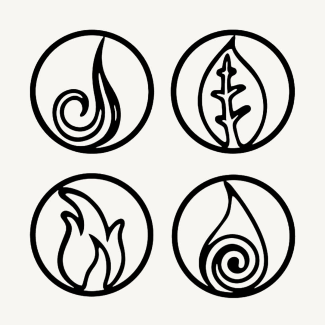 Elementen wanddecoratie – lucht • blad • vuur • water, zwart RAL 9005, 9 mm populieren multiplex