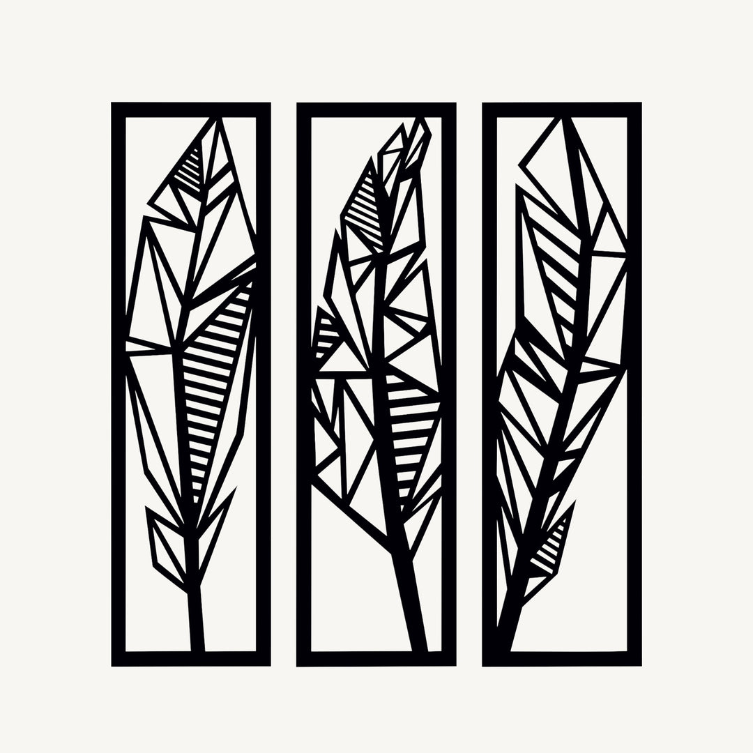 Wanddecoratie Veren 3-delig – zwart RAL 9005, 9 mm populieren multiplex