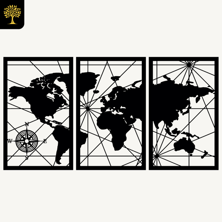 Wanddecoratie Wereldkaart – 3-delig
