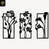 Bloemen 3-delig, houten wanddecoratie met bloemen