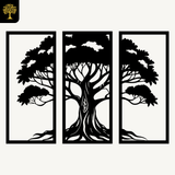 Levensboom 3-delig, houten wanddecoratie met levensboom