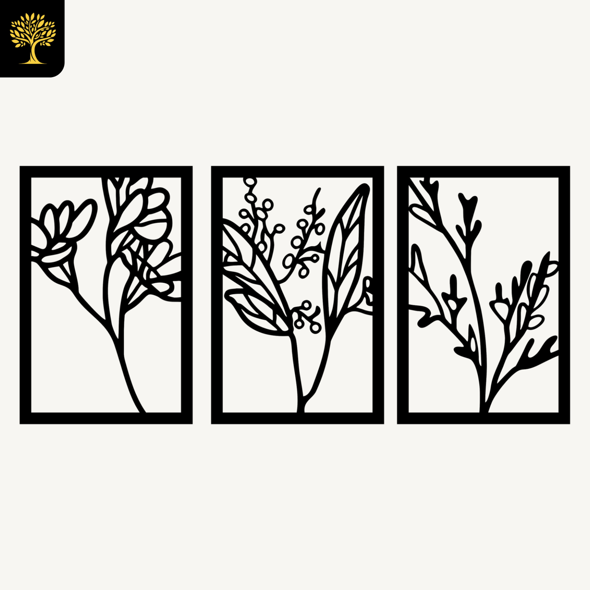 Bloemen Set 3-delig, houten wanddecoratie met botanische takken