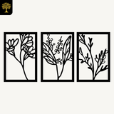 Bloemen Set 3-delig, houten wanddecoratie met botanische takken