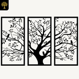 Boom met Vogels 3-delig, houten wanddecoratie met boom en vogels