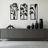 Bloemen 3-delig, houten wanddecoratie met bloemen
