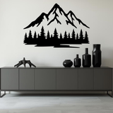 Berglandschap 2-delig, houten wanddecoratie met bergen en dennen
