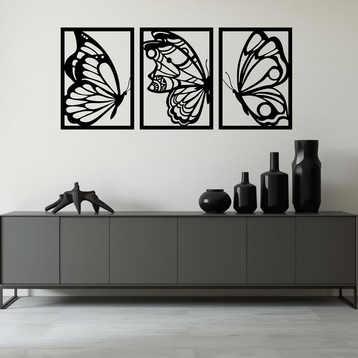 Vlinder 3-delig, houten wanddecoratie met vlinders