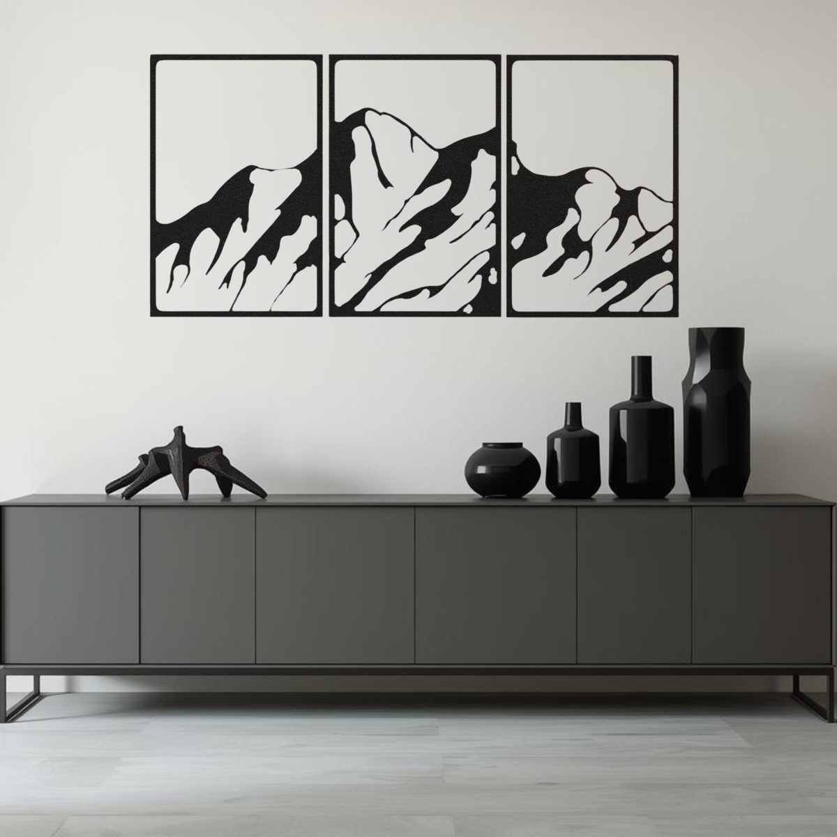 Bergen 3-delig, houten wanddecoratie met bergsilhouet