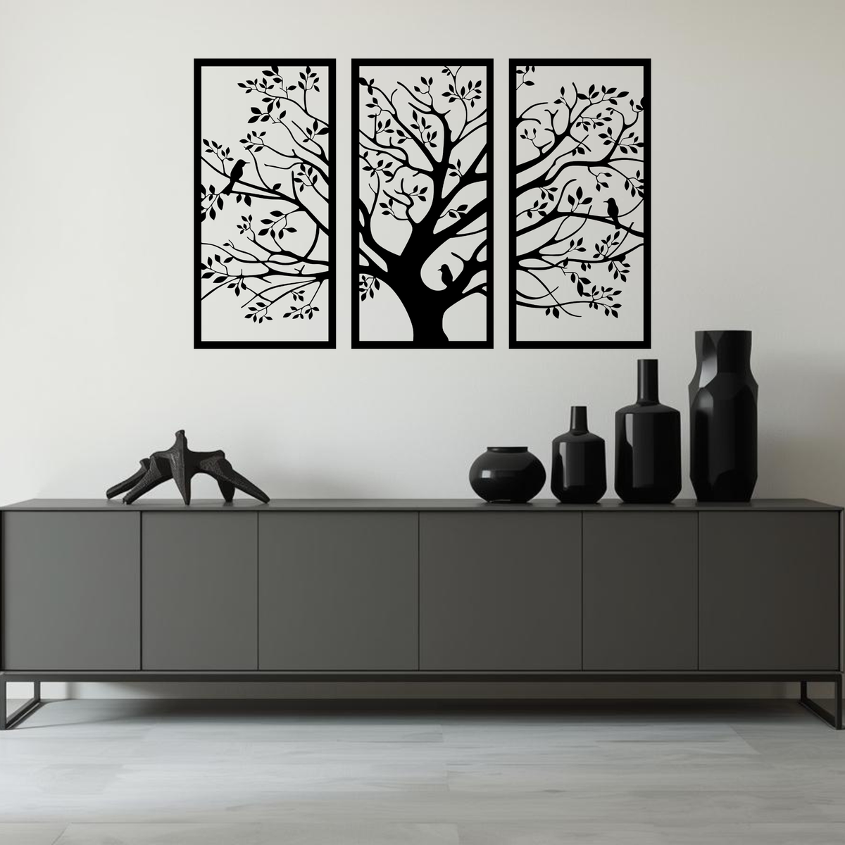 Boom met Vogels 3-delig, houten wanddecoratie met boom en vogels