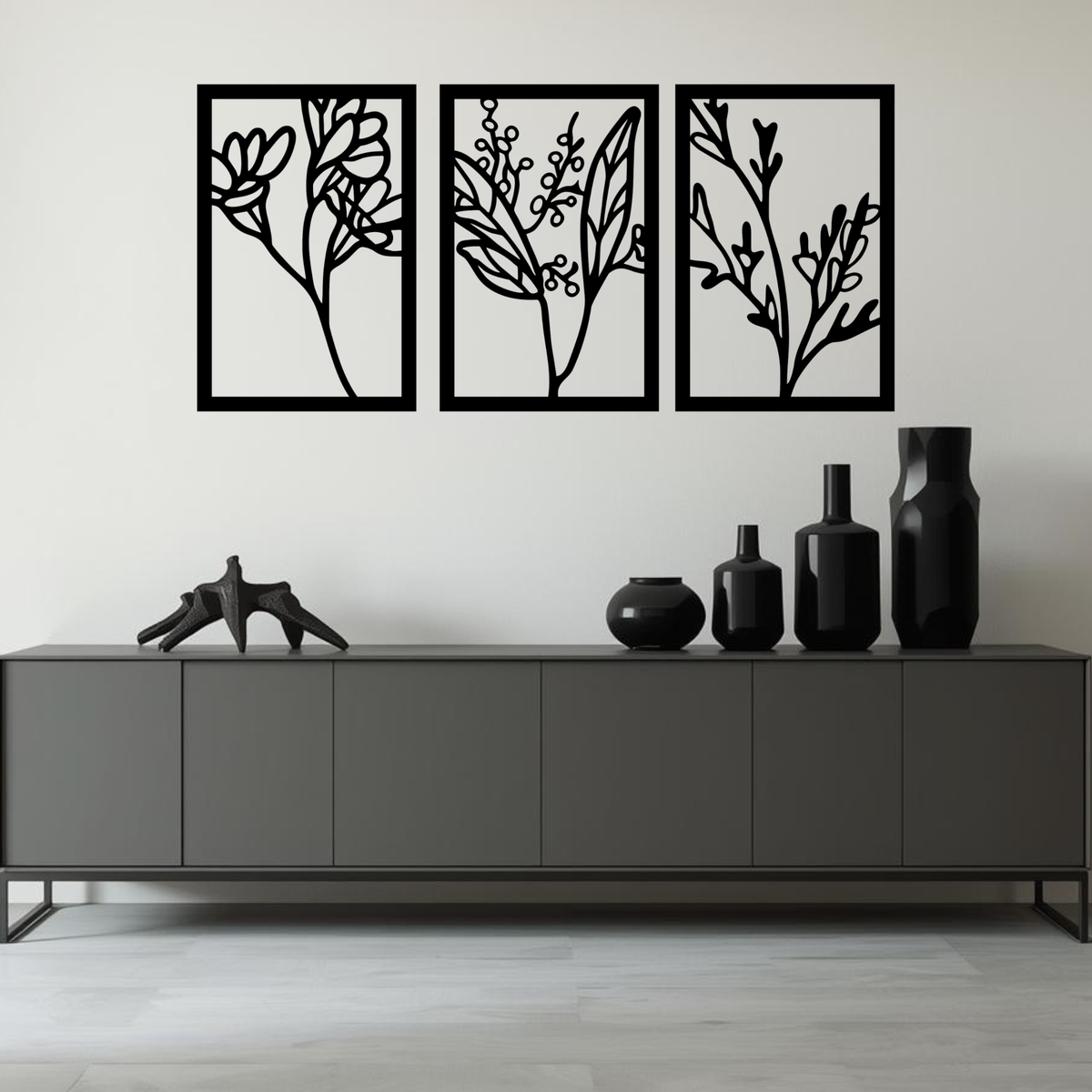 Bloemen Set 3-delig, houten wanddecoratie met botanische takken