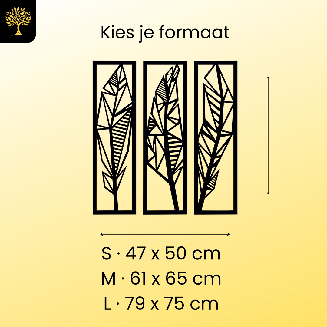 Wanddecoratie Veren – 3-delig