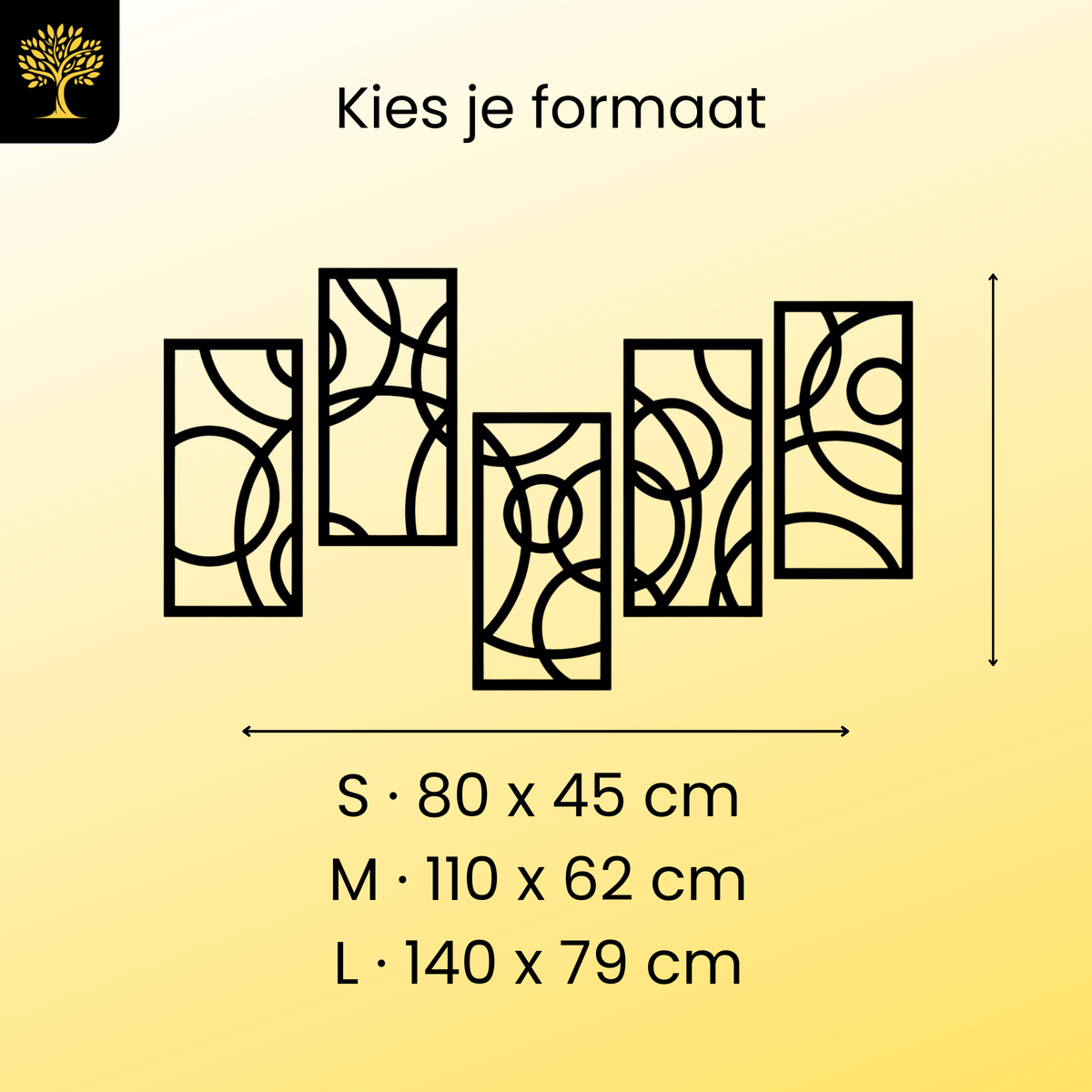 Cirkels 5-delig, geometrische houten wanddecoratie met cirkels