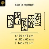Cirkels 5-delig, geometrische houten wanddecoratie met cirkels