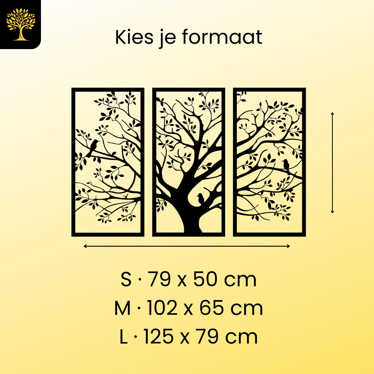 Boom met Vogels 3-delig, houten wanddecoratie met boom en vogels