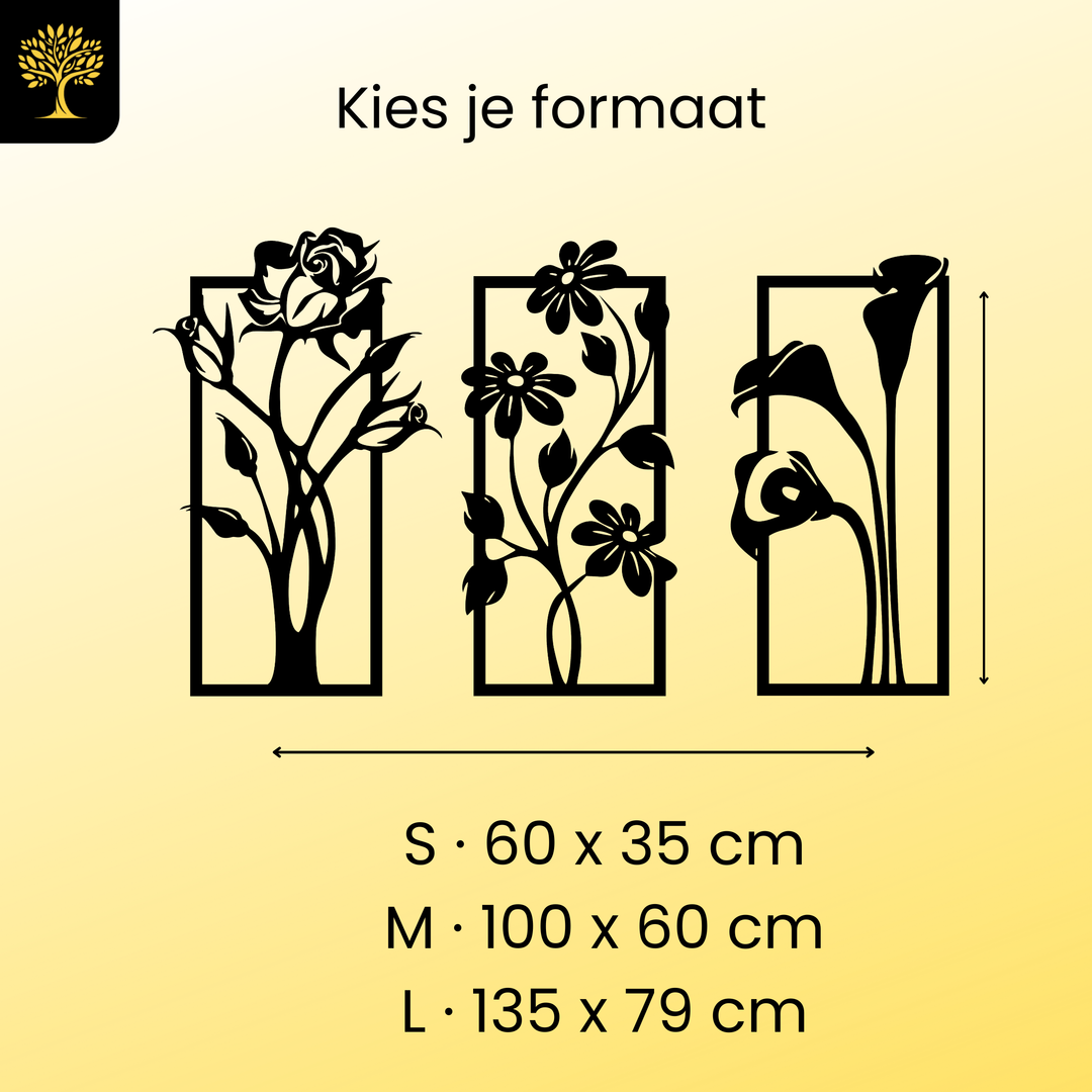 Wanddecoratie Bloemen – 3-delig