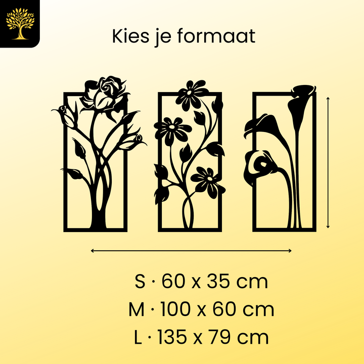 Wanddecoratie Bloemen – 3-delig