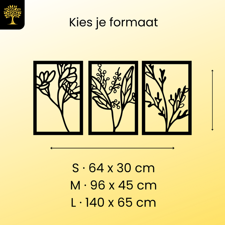 Wanddecoratie Bloemen Set – 3-delig