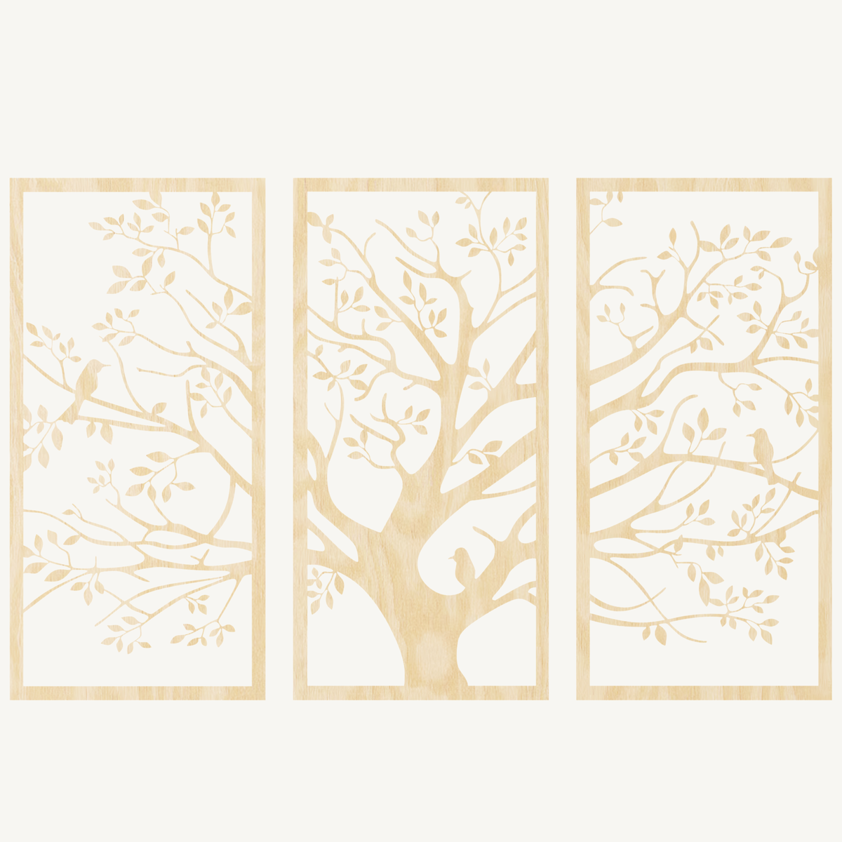 Boom met Vogels 3-delig, houten wanddecoratie met boom en vogels