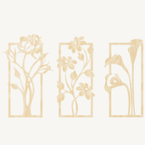 Bloemen 3-delig, houten wanddecoratie met bloemen