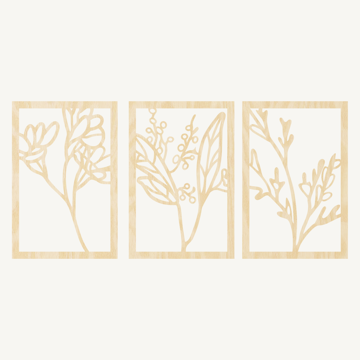 Bloemen Set 3-delig, houten wanddecoratie met botanische takken