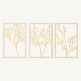 Bloemen Set 3-delig, houten wanddecoratie met botanische takken