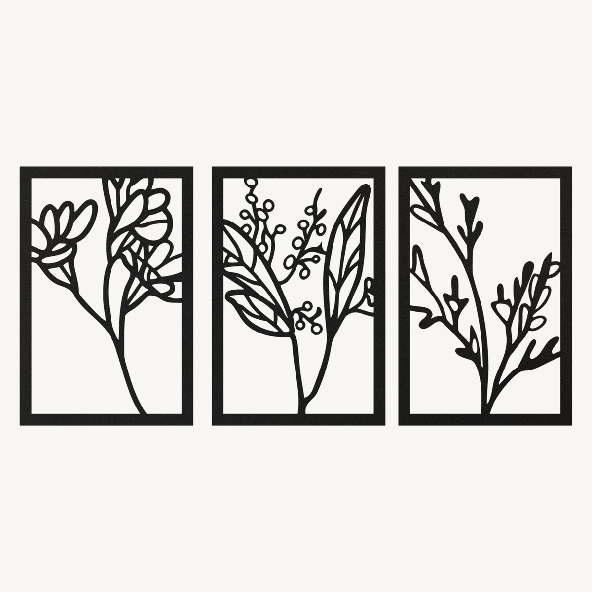 Bloemen Set 3-delig, houten wanddecoratie met botanische takken