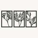 Bloemen Set 3-delig, houten wanddecoratie met botanische takken