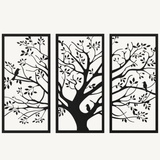 Boom met Vogels 3-delig, houten wanddecoratie met boom en vogels