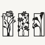 Bloemen 3-delig, houten wanddecoratie met bloemen
