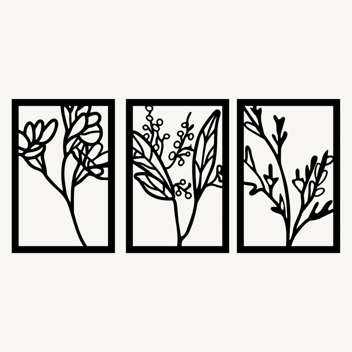 Bloemen Set 3-delig, houten wanddecoratie met botanische takken