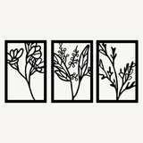 Bloemen Set 3-delig, houten wanddecoratie met botanische takken