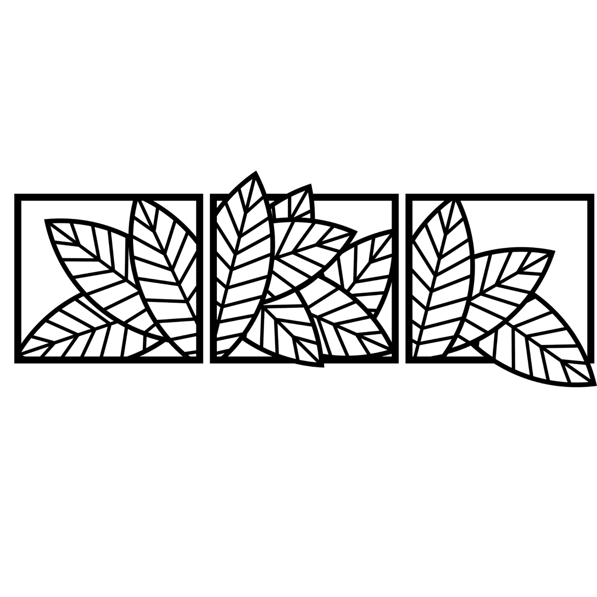 Geometrische Bladeren 3-delig, houten wanddecoratie met geometrische bladeren