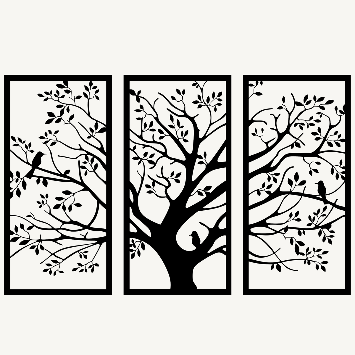 Boom met Vogels 3-delig, houten wanddecoratie met boom en vogels