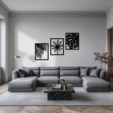 Tropische Planten 3-delig, houten wanddecoratie met palm, bloem en monstera