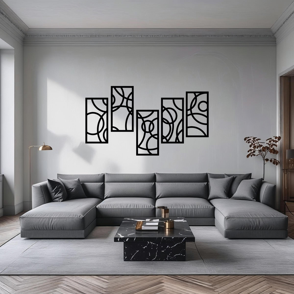 Cirkels 5-delig, geometrische houten wanddecoratie met cirkels