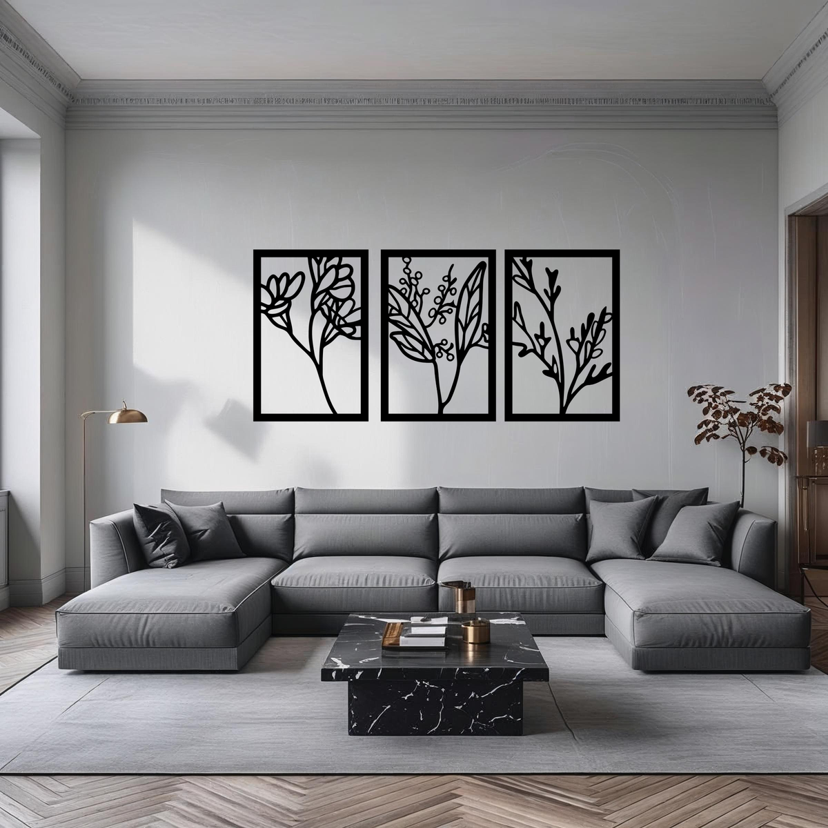 Bloemen Set 3-delig, houten wanddecoratie met botanische takken