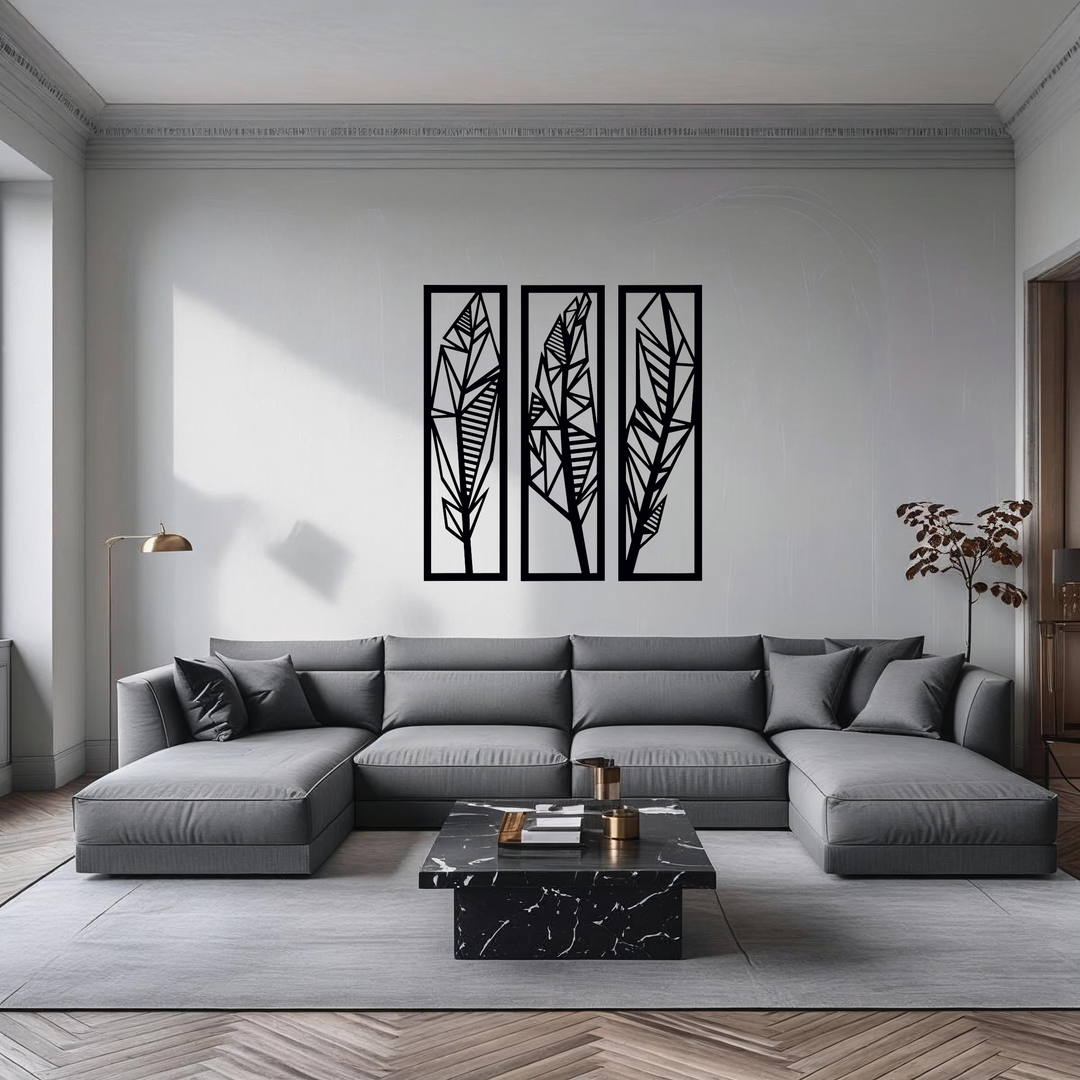 Wanddecoratie Veren – 3-delig