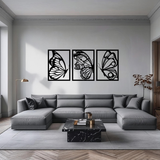 Vlinder 3-delig, houten wanddecoratie met vlinders