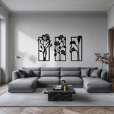 Bloemen 3-delig, houten wanddecoratie met bloemen