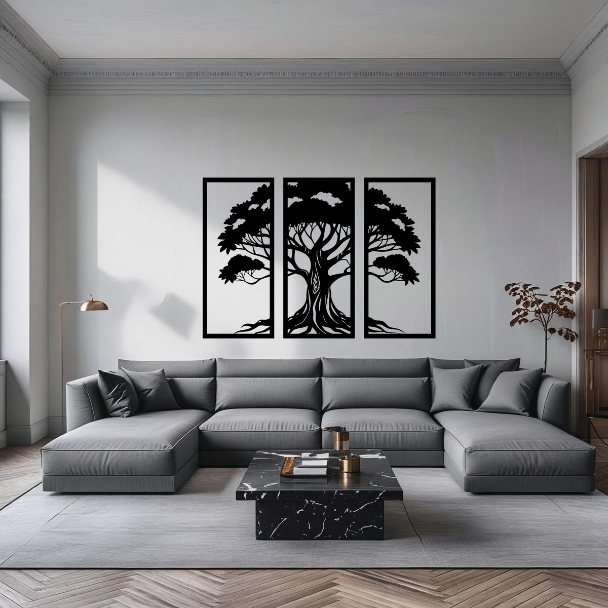 Levensboom 3-delig, houten wanddecoratie met levensboom