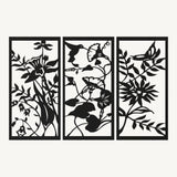 Bloemen & Kolibrie 3-delig, houten wanddecoratie met bloemen, vlinder en kolibrie
