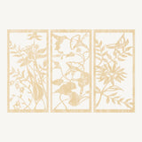 Bloemen & Kolibrie 3-delig, houten wanddecoratie met bloemen, vlinder en kolibrie