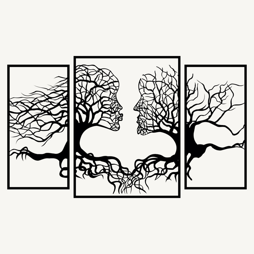 Wanddecoratie Boomgezichten 4-delig – zwart RAL 9005, 9 mm populieren multiplex