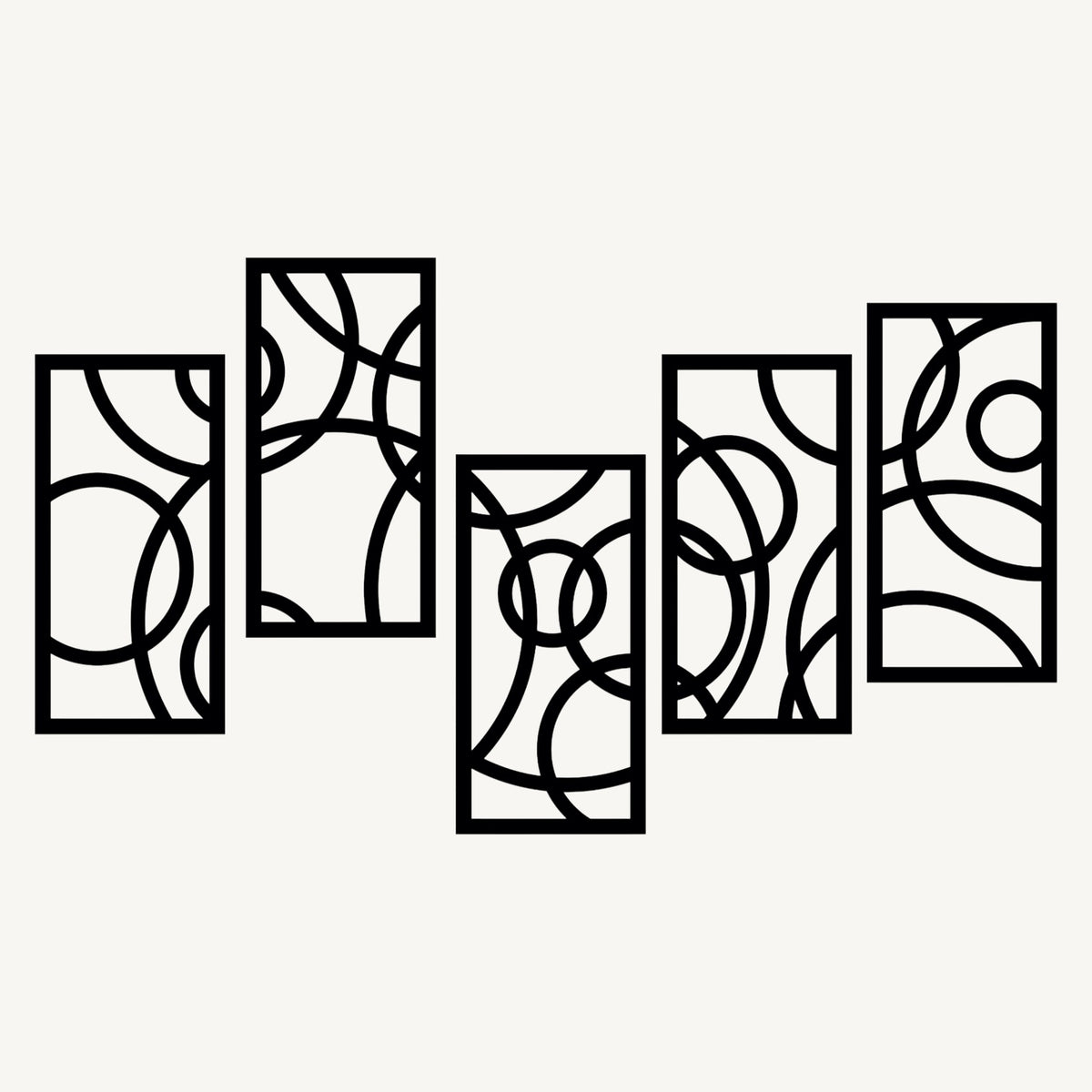 Cirkels 5-delig, geometrische houten wanddecoratie met cirkels