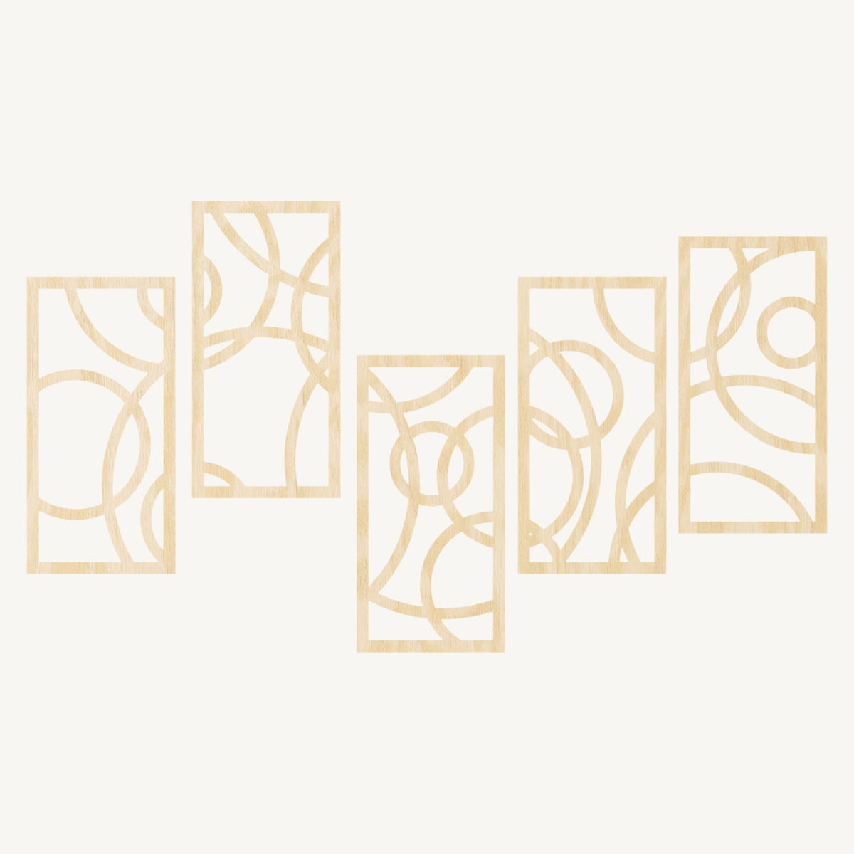 Cirkels 5-delig, geometrische houten wanddecoratie met cirkels