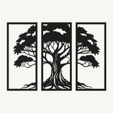 Levensboom 3-delig, houten wanddecoratie met levensboom