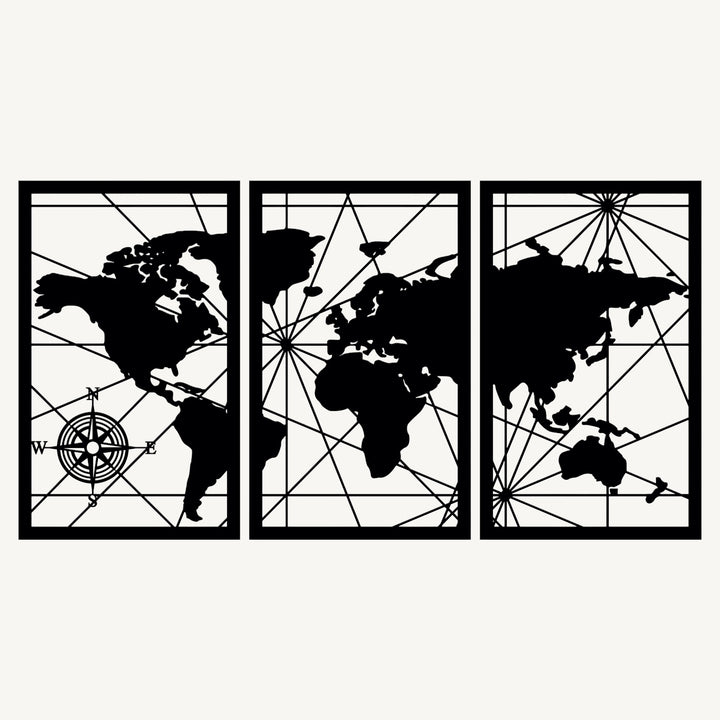 Wanddecoratie Wereldkaart – 3-delig