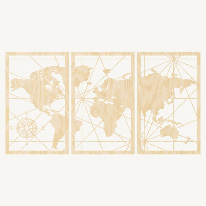 Wanddecoratie Wereldkaart – 3-delig