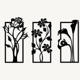 Bloemen 3-delig, houten wanddecoratie met bloemen